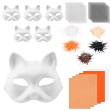 Imagem de ZFLYCANP Kit de máscara Therian DIY de papel, adereços de fantasia de animal DIY, kit de máscara de gato Therian divertido para estimular a criatividade para festas (laranja)