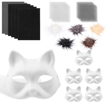 Imagem de Kit de máscara de papel faça você mesmo atraente kit de máscara de gato DIY aumenta a diversão kit de máscara de gato estimular para festa (preto)