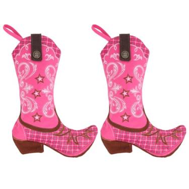Imagem de SERENCATCHER 2Pcs Cowgirl Boot Stocking for Decorating, Western Cowgirl Boot Stockings Pink with Star for Christmas Stockings Wild West Last Rodeo Bachelorette Party Decorations Gifts Daily Use