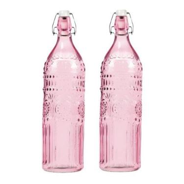 Imagem de Kit 2 Garrafa De Vidro Água Suco Refrigerante 1l Colorida - CLICK HOUS