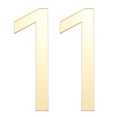 Imagem de PATIKIL Números de casa, 2 peças de número de casa moderna de acrílico autoadesivo de 10 cm para endereço externo caixa de correio porta fazenda casa escritório apartamentos quarto de hotel, ouro (1)