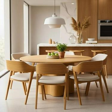 Imagem de Conjunro Jantar Mesa Palmas Redonda c/ 6 Caderias Linha Alta - LCN Móv