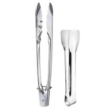 Imagem de Kit 2Pçs Pegador Pinça Inox Alimento Massa Gelo Pão Carne - Ke Home