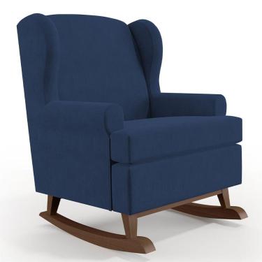 Imagem de Poltrona De Amamentação Com Balanço Malu Base De Madeira P02 Suede Azul Marinho - Lyam Decor