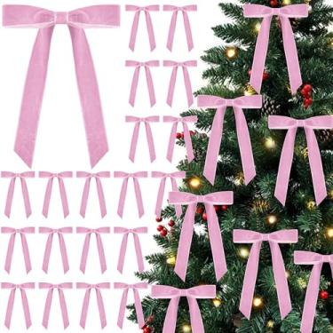 Imagem de Curvier 25 peças de laços de Natal de veludo para árvore de Natal, porta, presente, decoração de escada, enfeite de árvore de Natal com laço de guirlanda vintage (12,5 x 17 cm, 2,5 cm de largura) rosa