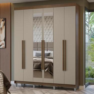 Imagem de Guarda-roupa Casal com Pés 6 Portas Batentes com Espelho Netuno Madesa