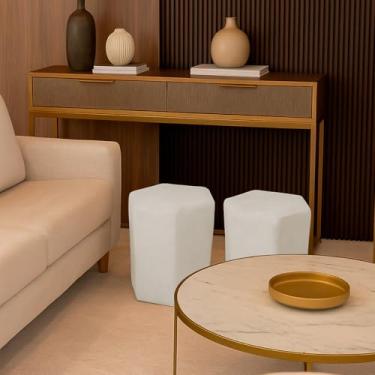 Imagem de Kit 2 Puff Para Sala Decorativo Hexagonal Penteadeira Quarto Closet Dav Premium Tecido Boucle (Bege)