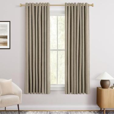 Imagem de Cortinas blackout marrom de 160 cm de comprimento para quarto com ilhós cortina de veludo chenille com bloqueio de luz, isolamento térmico, rústico, texturizado, moderno, casa de fazenda, sala de