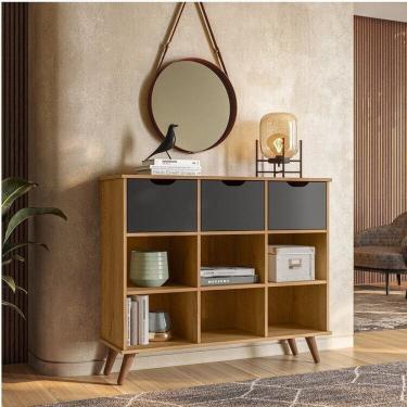 Imagem de Kit 3 Gavetas Organizadoras e Estante Baixa Nicho com Rodízios Freijó/Grafite