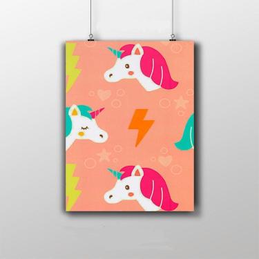Imagem de Placa Decorativa Infantil Unicórnios Rosa 20X30Cm