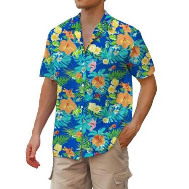 Imagem de Camisa havaiana cromante de manga curta para homens - azul (M) - Cromo