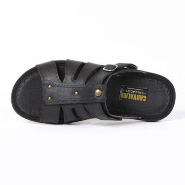 Imagem de Sandália Carvalho Calçados Masculina Couro Conforto, Preto, 44 BR
