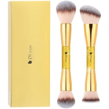 Imagem de DUcare Pincéis de maquiagem, 2 peças, base dupla, contorno, bronzeador, pó e pincel de blush, ideal para creme ou pó