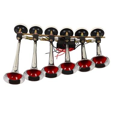 Imagem de aqxreight Buzina de 6 Trombetas DC 12V 24V 160dB Trompete de Pressão Forte Super Elétrica para Caminhões, ônibus, Barcos a e Mais Profundo o Suficiente 160dB Menos Buzina de 6 TrombetasKit de