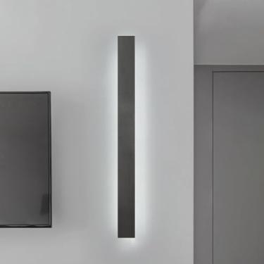 Imagem de Luminária de parede interna moderna regulável, tira longa, LED, luminária de parede de escada, com controle remoto, retangular, minimalista, preta, arandela de acrílico, quarto, sala de esta