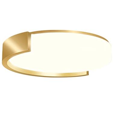 Imagem de Lustre de teto LED dourado moderno com controle remoto regulável 3000/4000/5000k Montagem embutida Acrílico ultrafino próximo ao teto Luminária para sala de jantar B Sala de estar