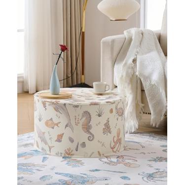 Imagem de Weaverlane Pufe de espuma de alta densidade para sala de estar, quarto, sala de jogos, apoio para os pés com enchimento completo de espuma para sofá, assentos extras, decoração náutica para casa