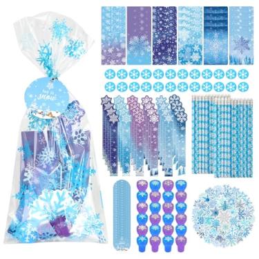 Imagem de Conjunto de artigos de papelaria para escola, floco de neve, 218 peças, floco de neve, escola, caderno, régua, borracha, adesivo, stampers para Natal, sala de aula, troca, presentes, prêmios