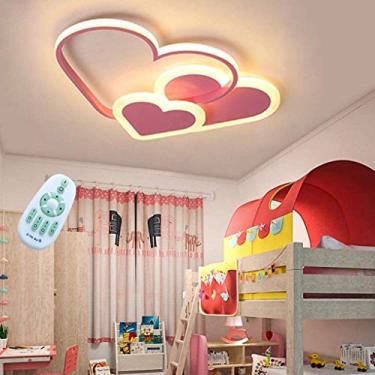 Imagem de Luminária de teto LED simples e moderna para quarto, luminária de teto criativa para meninas, lustre para quarto infantil, regulável com controle remoto, luz pendente interna (rosa, 52 cm/37