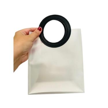 Imagem de 5 A 20 Sacola Pequena Plástica Embalagem Transparente Fosca Presente Alça (PRETO REDONDA,13 SACOLAS)