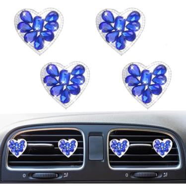 Imagem de Pacote com 4 clipes de ventilação de coração de cristal brilhante, lindos clipes de ventilação para purificadores de ar de carro, decoração de carro engraçada, acessórios universais automotivos para