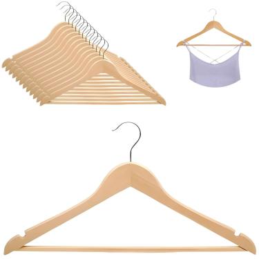 Imagem de Kit 12 Cabides de Madeira com Verniz – Sofisticação e Durabilidade