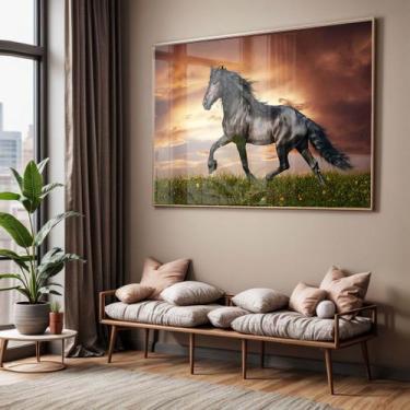 Imagem de Quadro com Moldura e Acrilico Cristal Vidro Sala Quarto Cavalo Preto D