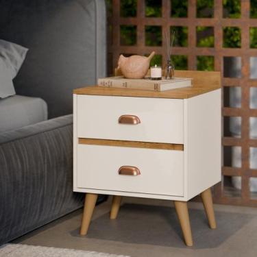 Imagem de Mesa De Cabeceira 2 Gavetas Pé Palito Retro Mesinha Quarto Varias Core