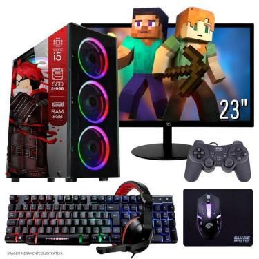 Imagem de Computador PC Gamer Completo TOB Intel Core i5 SSD 240GB 16GB Teclado Mouse Mouse Pad e Headset Gamer Joystick Monitor 23” Windows 10 Pro Trial