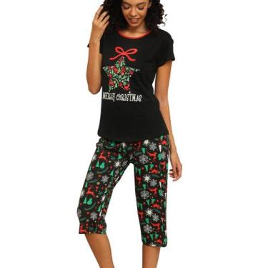 Imagem de Conjunto de pijama feminino ENJOYNIGHT de manga curta de algodão com c