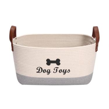 Imagem de Cesta de brinquedos de algodão para cães Morezi 42x27x19cm Bege Cinza