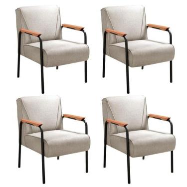 Imagem de Conjunto 4 Poltronas Jade Moderna Braço Metal Kit Cadeiras Decorativa 