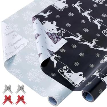 Imagem de EWES Conjunto de papel de embrulho de Natal azul, rolos engraçados, Papai Noel, para crianças, lindos desenhos animados, gnomo grosso, folhas de embrulho para presente, exclusivo, reversível
