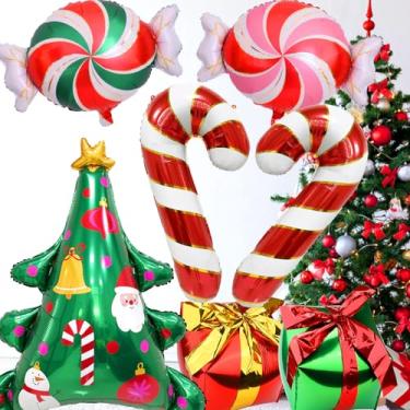 Imagem de 7 Pcs Christmas Balloons, Huge Red Green Candy Cane Tree Gift Box Aluminum Foil Balloons for Winter Wonderland Xmas Friendsmas Santa Claus Ugly Sweater Party Decoration Supplies