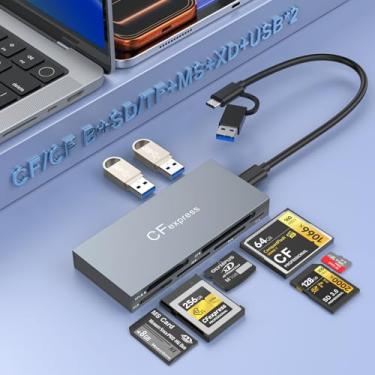 Imagem de Multi 8 em 1 USB C/USB A para leitor de cartão CFexpress tipo B, adaptador CFexpress de 10 Gbps para cartão tipo B/CF/XD/MS/TF/SD com Windows/Mac/Linux/Android, para iPhone 16/15, iPad Pro/Samsung