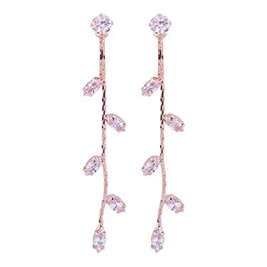 Imagem de Grace Jun Brincos de borla longa de strass banhados a prata CZ e brincos de pressão não perfurados para mulheres, Strass Zinco, Strass