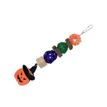 Imagem de GLOGLOW Brinquedos de Mastigação de Pássaros de Halloween, Rattan de Madeira de maçã Durável para Periquitos, Boa Moagem de Dentes e Decoração Festiva de Abóbora (Chapéu de abóbora)