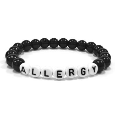 Imagem de COMTRUDE Pulseiras de alerta médico para mulheres, pulseira de identificação médica para homens, pingente personalizado, etiqueta de joias, pulseira de acrílico com contas obsidiana, presente para