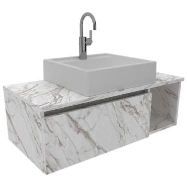 Imagem de Gabinete Com Cuba Para Banheiro Bn3600x01 Marmore Branco - TECNO MOBIL