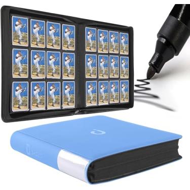 Imagem de Fichário de cartão premium com 12 bolsos – serve para 1200 cartões, fichário de cartão sem anel 3 x 4 com mangas para cartões colecionáveis e cartões esportivos (modelo D, azul celeste)