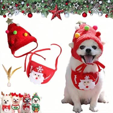 Imagem de Adorável chapéu de pom-pom de árvore de Natal para cães – Boné festivo ajustável para filhotes de renas de gato, chifres de alce, faixa de cabeça para animais de estimação fofa, acessórios para cabeça