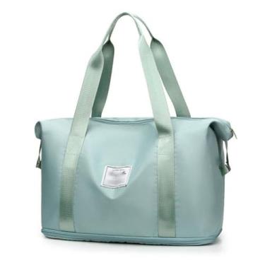 Imagem de Sacola de nylon elegante – Bolsa feminina de viagem de grande capacidade para academia, ioga, viagens de fim de semana, sacola multifuncional, Verde menta, Medium, Sacos de viagem