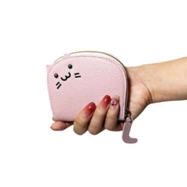 Imagem de Carteira para cartão de visita, desenho animado, gato, criativo, cor sólida, porta-cartões de identificação, bolsa feminina para armazenamento de chaves de poliuretano (rosa), rosa, Clássico
