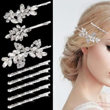 Imagem de 8 peças de grampos de cabelo para noivas com strass, folhas de casamento, grampos de cabelo de cristal, acessórios de cabelo elegantes para noivas, damas de honra, damas de honra, meninas