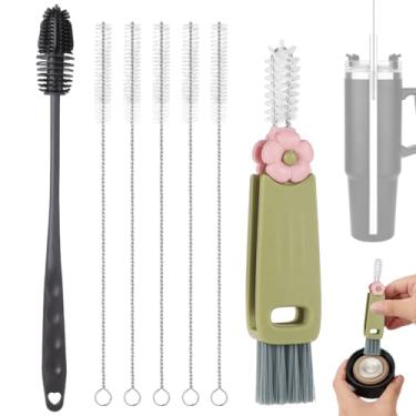 Imagem de Conjunto de 7 pincéis de limpeza, limpador de palha de silicone com escova de limpeza de canudo extralonga escova de tampa de copo de água reutilizável escova de canudo para copo YETI Stanley 25/26/35