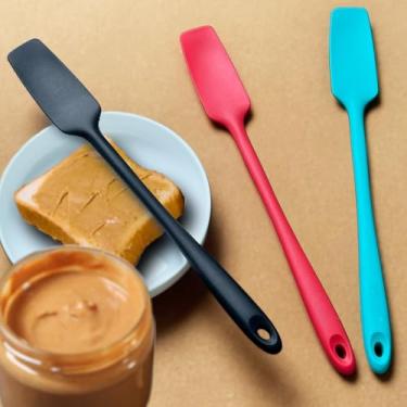 Imagem de Espátulas de frasco de silicone, espátulas de frasco de cabo longo, espátula pequena resistente ao calor de 160 ºC, design sem costura, núcleo de aço inoxidável, colher sem BPA, pacote com 3, sortidas