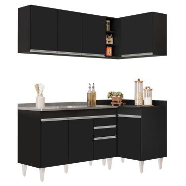 Imagem de Armário De Cozinha Modulado De Canto Esquerdo 4 Peças Cp48 Com Pia Inox Preto - Lumil