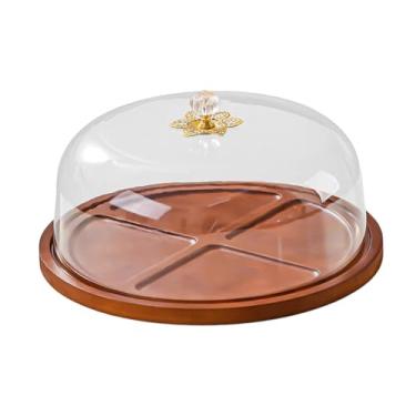 Imagem de MotiveTech Suporte para Bolo com Tampa, Bandeja de Servir, Utensílio de Mesa, Servidor, Porta-Cupcakes Multifuncional, Prato para Frios, Aniversário e Natal, Redondo 30x16cm