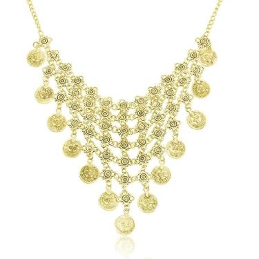 Imagem de Cykdohy Colar étnico retrô de moedas ciganas com borla para mulheres e homens, gola Bollywood vintage, babador, boho, indiano, tribal, pingente moderno, joia oxidada, boêmia, exagerada, presente de