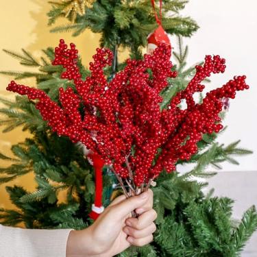 Imagem de 3 peças de bagas vermelhas artificiais cacho de galhos de bagas artificiais de Natal árvore de Natal DIY grinalda decoração de festa 30 cm